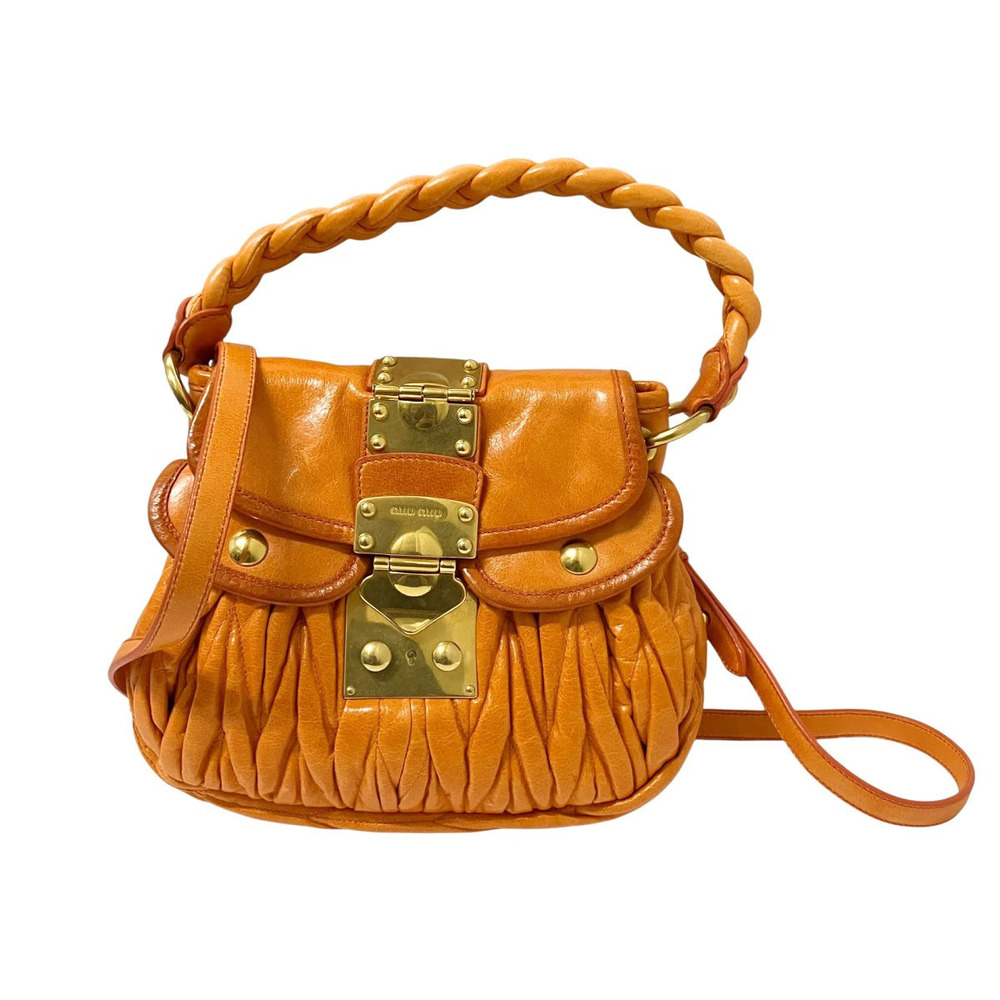 Miu Miu Coffer Matelasse Leather Shoulder Bag Orange